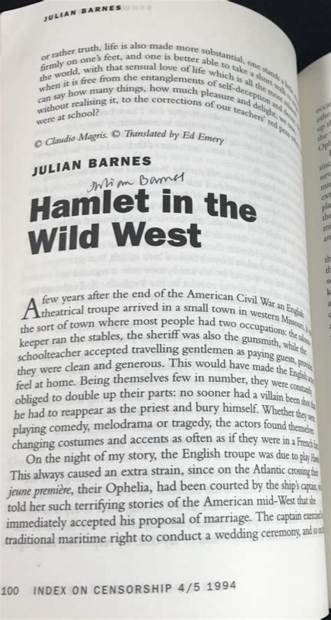 “Hamlet in the Wild West” (Index on Censorship, 1994) – Julian Barnes ...