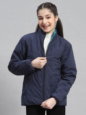 Buy Monte Carlo Navy & Turquoise Solid Stand Collar Reversible Jacket ...