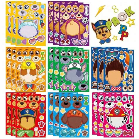 Paw Patrol 8Sheets PAW Patrol Puzzle Anime DIY Stickers Make-A-Face ...