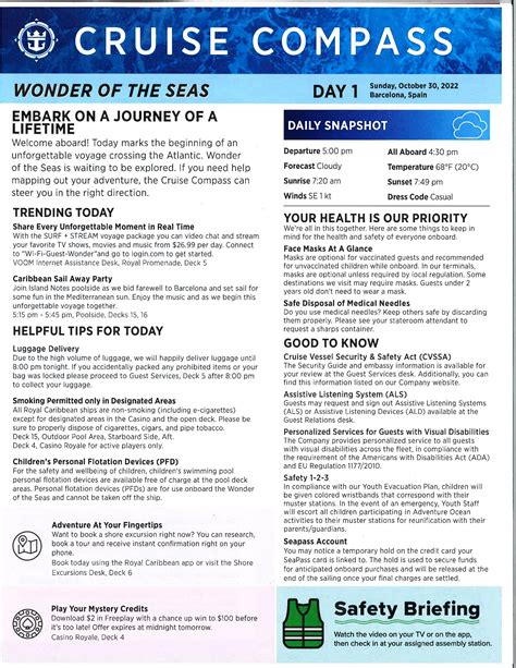 Wonder of the Seas 14-night Transatlantic Cruise Compass - October 30 ...
