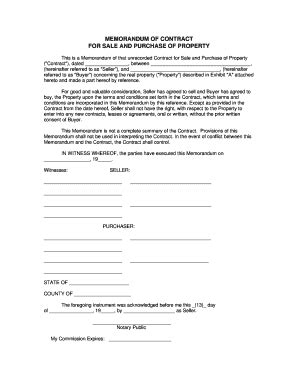 Fillable Online jakom Memorandum of bcontractb for bsaleb and purchase ...