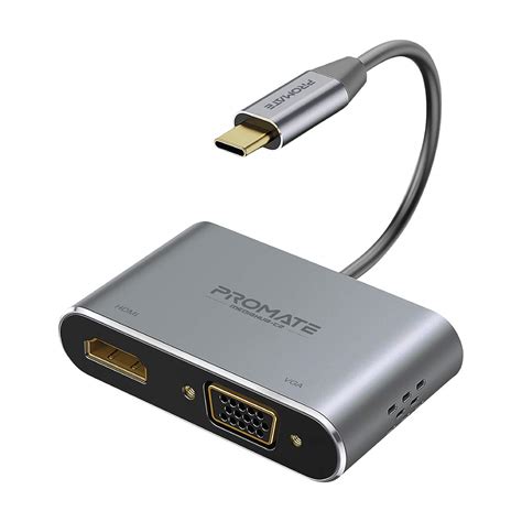 Promate USB-C to VGA and HDMI Adapter, High Definition Aluminium USB-C ...