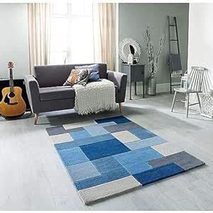 Buy Singar Carpet Cotton Hand Tufted Wool Multi Blue Matte Geometric ...