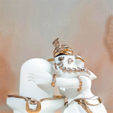 Luxurious White & Gold Ganesh With Shivling Gajanana Idol (4 Inch)