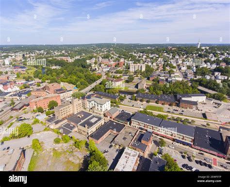 Woonsocket City Hall and Main Street Historic District aerial view in ...