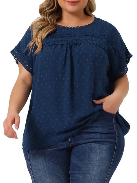 Agnes Orinda Women's Plus Size Chiffon Swiss Dots Short Sleeve Lace ...