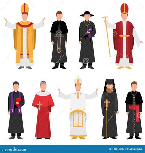 Set of Priest of Catholic or Christian Religion in Different Clothes Stock Vector - Illustration ...