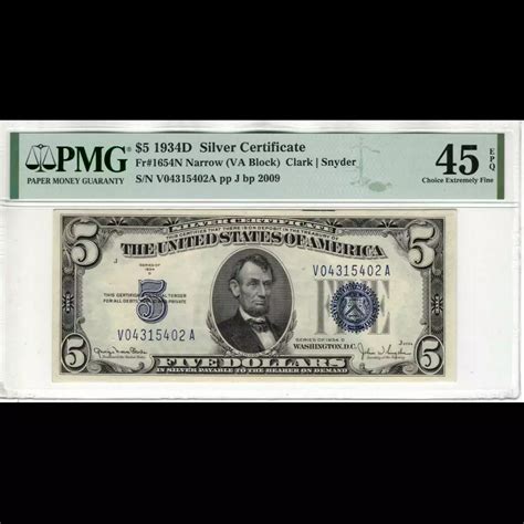 $5 1934-D blue seal. Small Silver Certificates 1654 - Kearney Coin Center