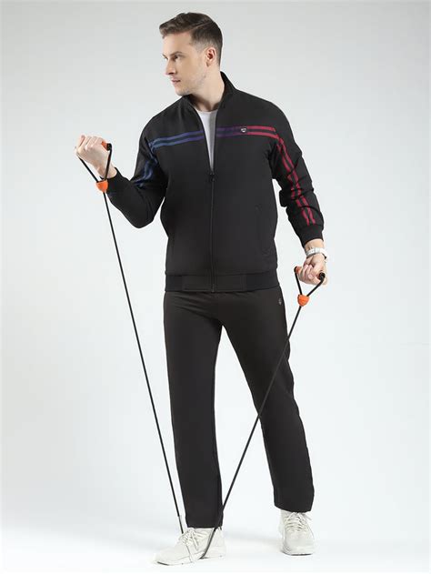 Buy Men Black Solid Mock Neck Full Sleeve Winter Tracksuit Online in ...