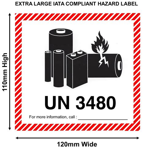 Buy 50 x Extra Large IATA UN 3480 Lithium Ion Battery Hazard Labels ...
