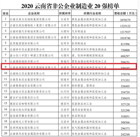 2020云南省非公企业100强榜单发布 曲靖13家企业上榜_腾讯新闻