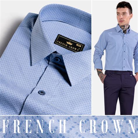 cloudy blue and glaucous blue Formal Prints Premium Cotton Shirt For Men