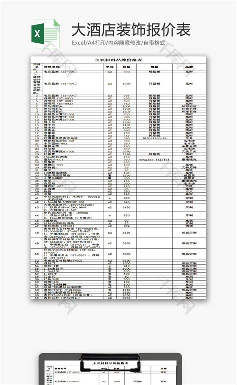 装修报价表Excel模板_千库网(excelID：171389)