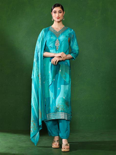 Floral Embroidered A-Line Pure Cotton Kurta & Trousers Sets - Jaipur Kurti