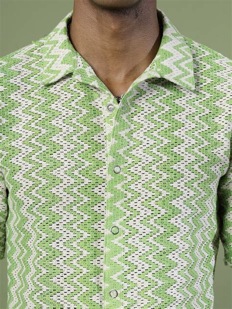 Zig-Zag Knit Cuban Collar Half Sleeve Shirt – rigoindia