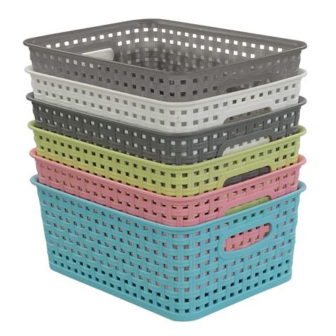 Rinboat Mixed Color Rectangle Storage Baskets Plastic Weave Shelf ...
