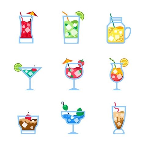 Une image de boissons avec différentes couleurs et différents dessins ...