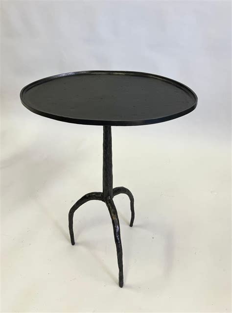 Pair of French Hammered Wrought Iron Side Tables in style of Diego ...