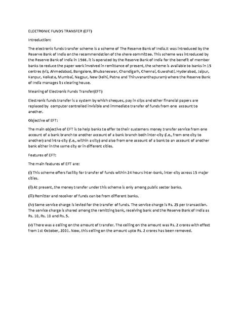 Electronic Funds Transfer - ELECTRONIC FUNDS TRANSFER (EFT ...