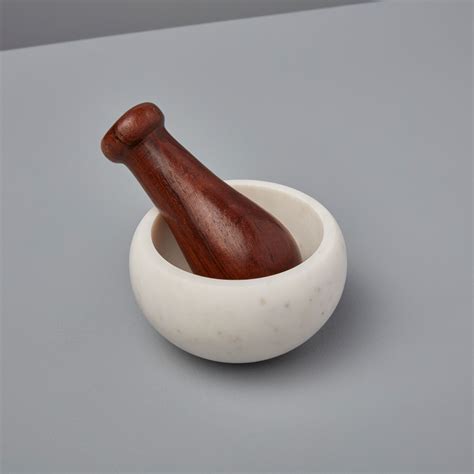 White Marble & Wood Mortar & Pestle - Be Home B2B Site