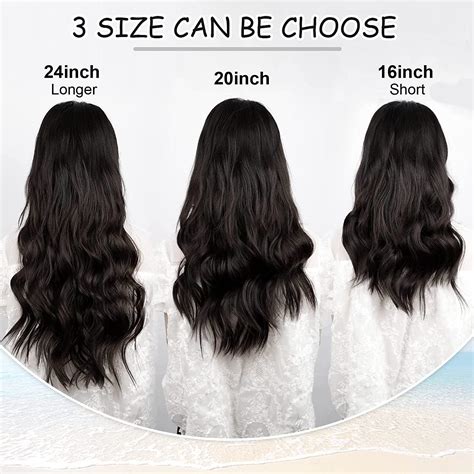 Vigorous Long Hair Extensions 24 Inches Black Clip in Synthetic Wavy ...
