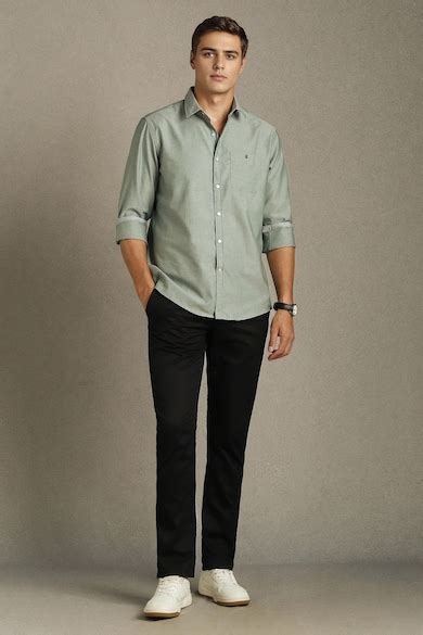 Louis Philippe Sport Casual Shirts, Men Grey Textured Full Sleeves ...