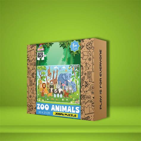 Playhills Wild Animals Together in The Zoo, Wooden Puzzle 60 Puzzle Pi ...