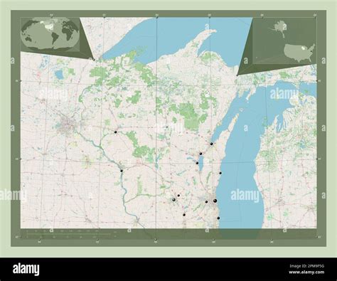 Wisconsin, state of United States of America. Open Street Map ...