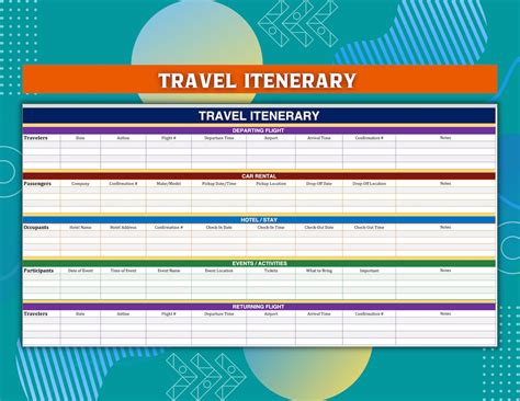 Travel Itinerary, Google Sheets Template, Google Sheets Planner, Travel ...