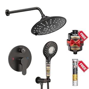 SunCleanse Round Rain Shower Faucet System - 8" Shower Head Combo Spray ...