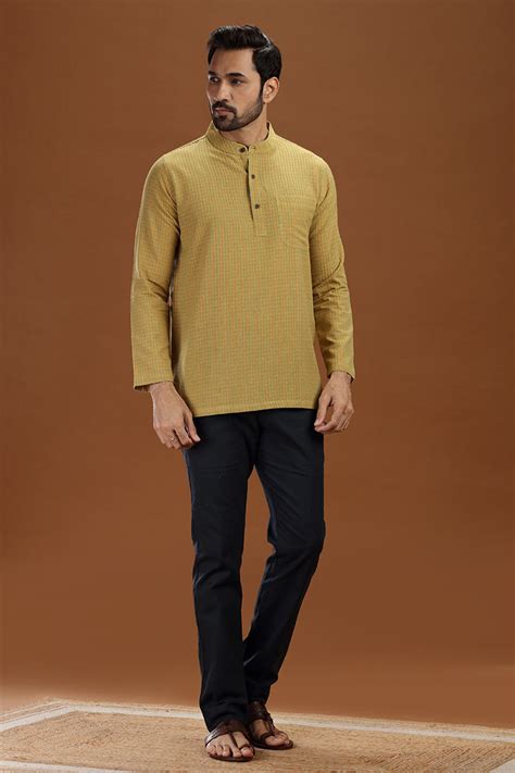 Exquisite Men's Cotton Short Kurta full Sleeves, DOBBY COTTON SHORT ...