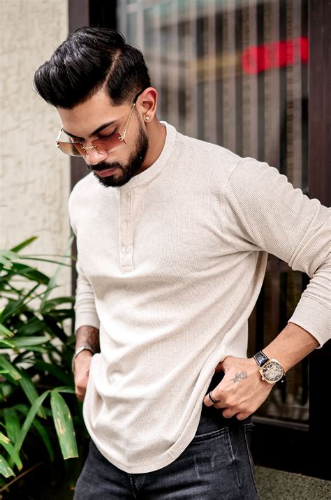 Gritstones Cream Waffle Henley T-Shirt