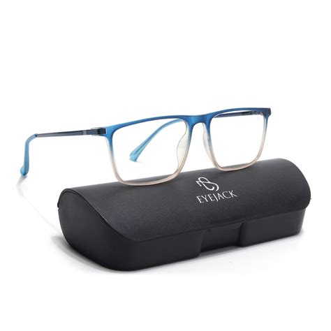 Eyejack Domino Blue & Brown Rectangle Eyeglasses for Men & Women (TR10