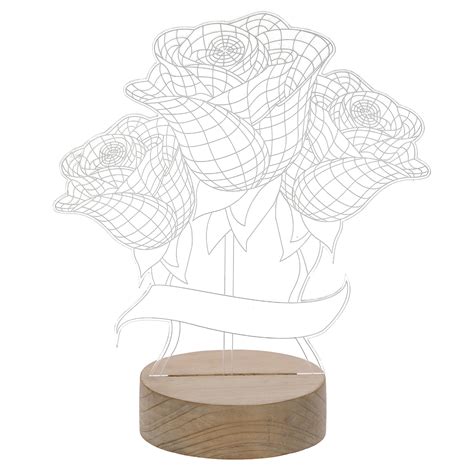 Rose Bouquet Design Carved on Acrylic & Wood Base Night Lamp – eCraftIndia