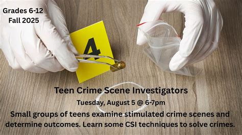 Teen Crime Scene Investigators Program Grades 6-12 in Fall 2025, 35 ...