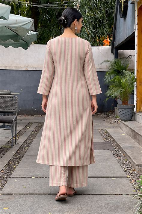 Minimal Stripe Straight Kurta Set with Relaxed Pants