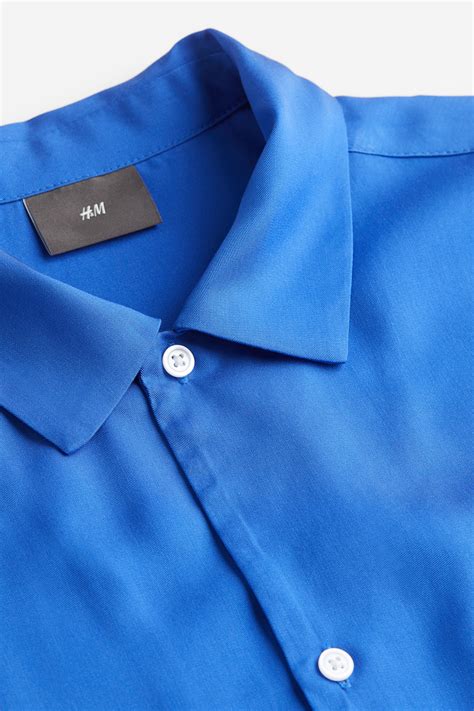 Men’s Bright blue Regular Fit Short-sleeved lyocell shirt | H&M IN