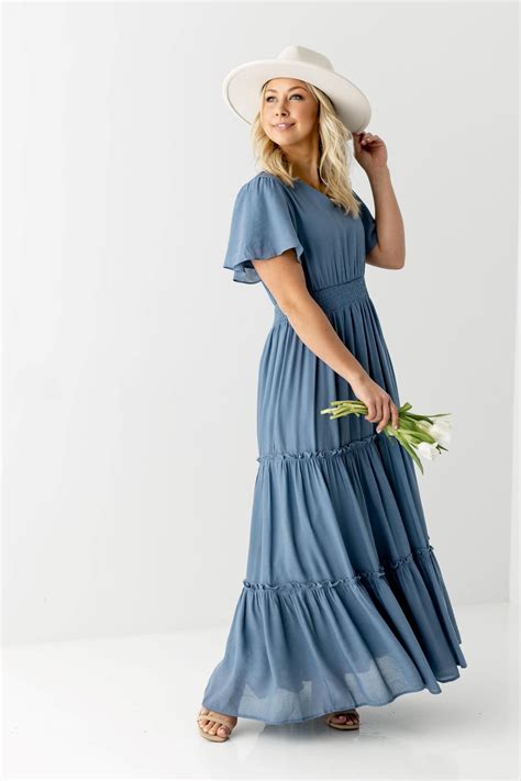 'Valorie' Tiered Maxi Dress in Steel Blue - S | Modest dresses casual ...