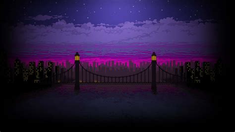 Download A Purple Night Sky With A Bridge And City Lights Wallpaper ...