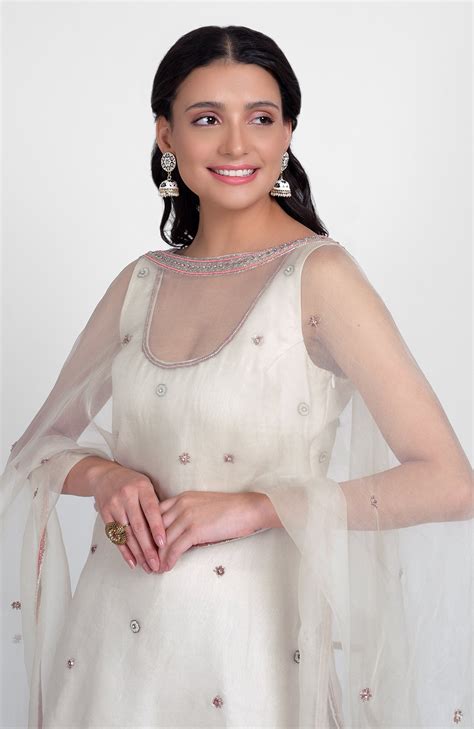 Off-White Hand Embroidered Sharara Set with Cape Dupatta – Talking Threads