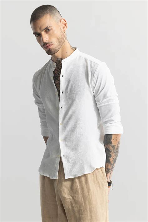 Buy Men's Mini Neckline White Shirt Online | SNITCH