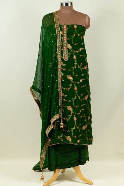 Green Colour Viscose jacquard Organza Embroidered Shirt with Bottom and ...