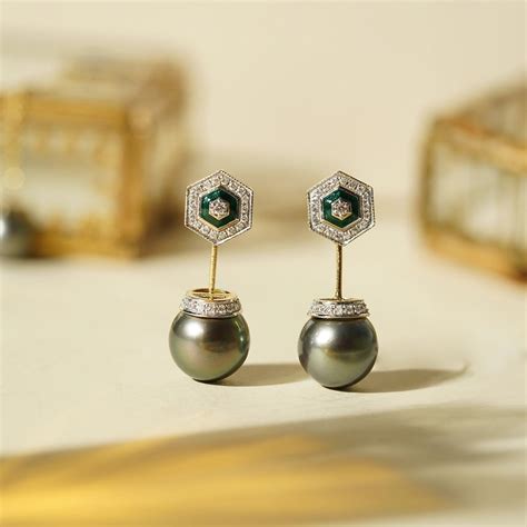 Hexa Gold Diamond and Tahitian Pearl Front and Back Earrings – Moi Fine ...