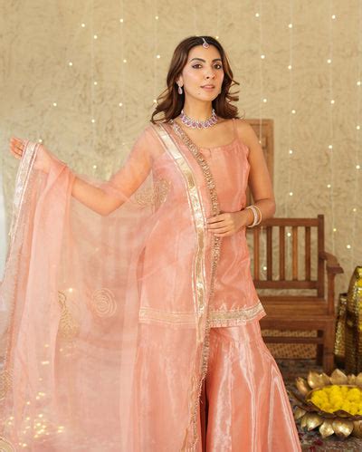 Shop Deepanjali Peach Solid Tissue Sharara Set for Women Online in ...