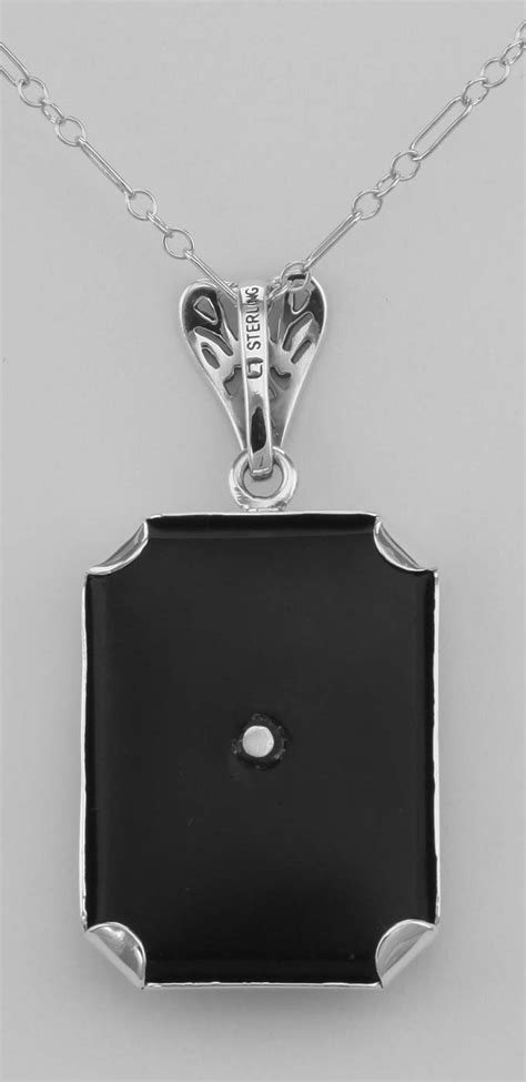 Buy Art Deco Style Black Onyx Filigree Diamond Pendant - Sterling ...