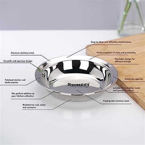 Sumeet Stainless Steel Heavy Gauge Multi Utility Serving Plates with M ...