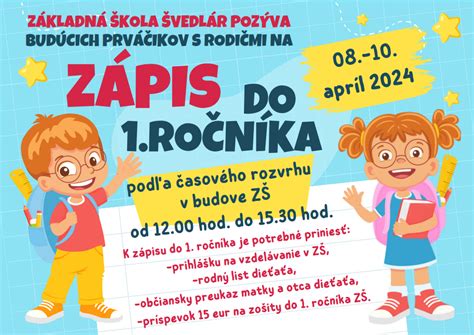 Pozvánka na zápis do 1. ročníka | Základná škola Švedlár