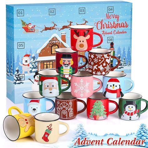 Amazon.com: 12 Days Advent Calendar Christmas Mini Coffee Mugs Set of ...