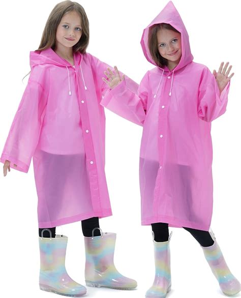 2 Pack Raincoats for Kids, Reusable Rain Ponchos with Hood and Sleeves ...