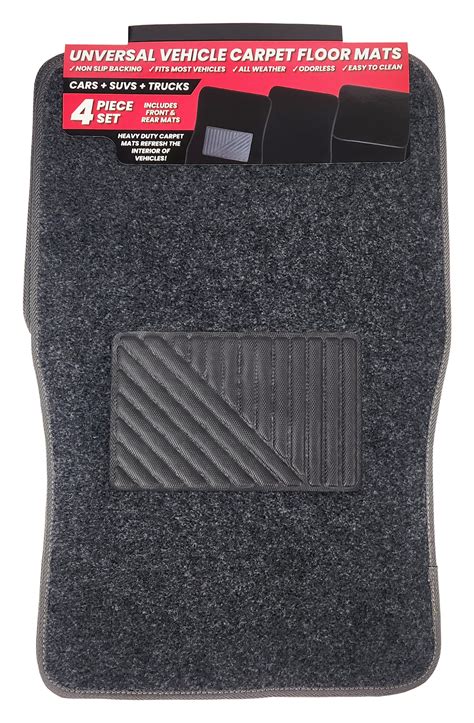 Premium 4-Piece Carpet Car Floor Mats Set with Heel Pad - Universal Fit ...
